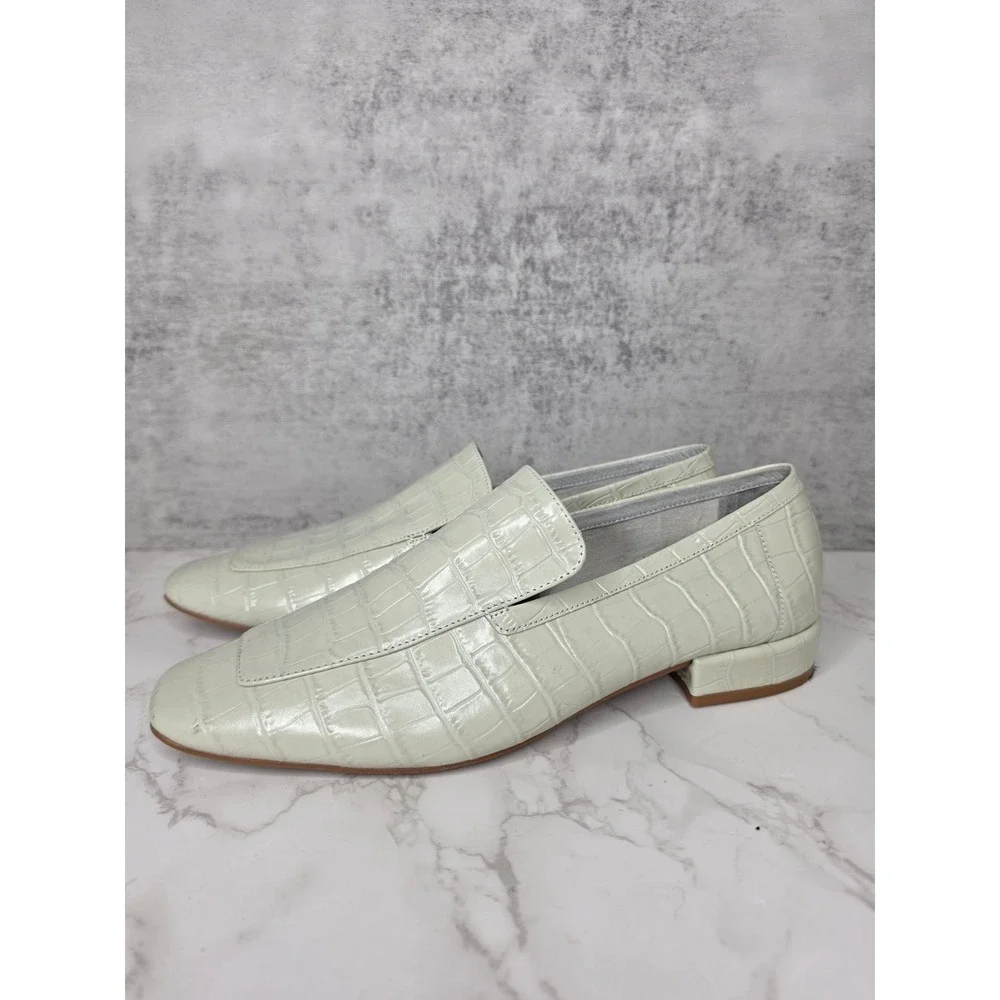 Jeffrey Campbell l Marko Leather Croc Embossed Loafer Square Toe Ivory Womens 10